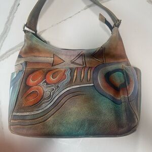 Anuschka Abstract Multicolor Leather Shoulder Bag